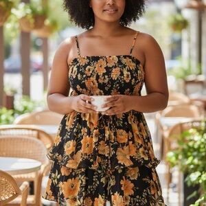 Fashion Nova Elegant Navy Floral Print Dress Size 1X